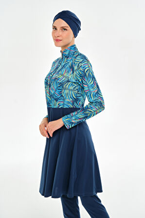 Yarım Fermuarlı Likralı Tam Kapalı Tesettür Mayo 3115 Açık Lacivert | M