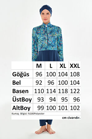 Yarım Fermuarlı Likralı Tam Kapalı Tesettür Mayo 3115 Açık Lacivert | M