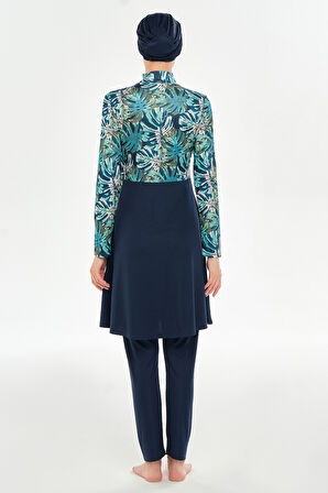 Yarım Fermuarlı Likralı Tam Kapalı Tesettür Mayo 3124 Koyu Lacivert | XXL