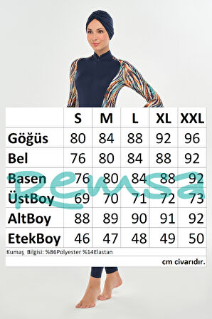 3 Farklı Şekilde Giyilebilir Likralı Etekli Tesettür Mayo Dora 2110 Koyu Lacivert | XL