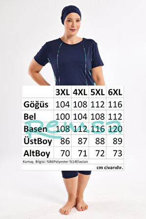 Büyük Beden Kısa Kollu Yarı Kapalı Mayo 2804 Koyu Lacivert | 3XL