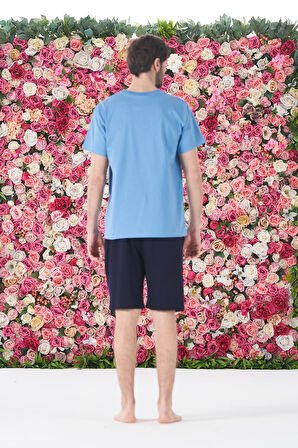 Erkek Şort Tshirt Pijama Takımı 25252 Mavi  | M