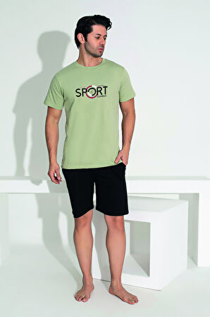 Erkek Şort Tshirt Pijama Takımı 25253 Haki | XL