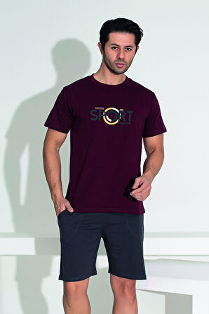 Erkek Şort Tshirt Pijama Takımı 25253 Bordo | L