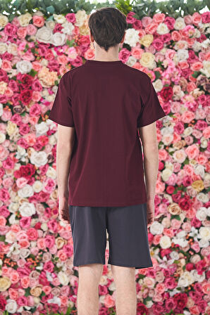 Erkek Şort Tshirt Pijama Takımı 25253 Bordo | L