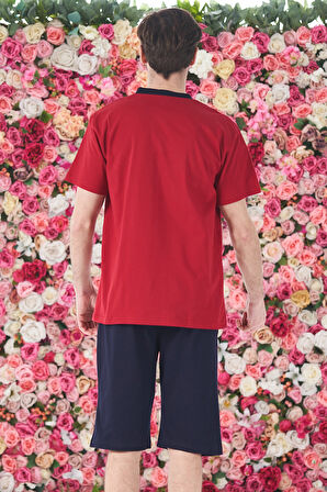 Erkek Şort Tshirt Pijama Takımı 25257 Kırmızı | L