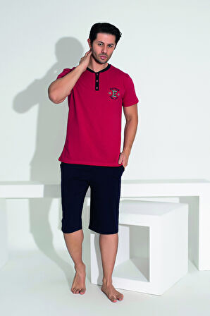 Erkek Şort Tshirt Pijama Takımı 25257 Kırmızı | L