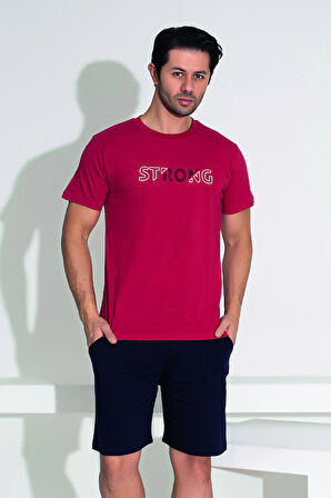 Erkek Şort Tshirt Pijama Takımı 25251 Kırmızı | M