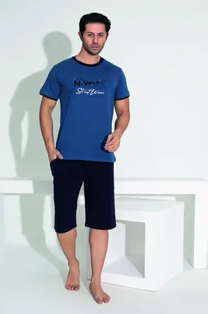 Erkek Şort Tshirt Pijama Takımı 25258 Lacivert | L