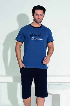 Erkek Şort Tshirt Pijama Takımı 25258 Lacivert | L