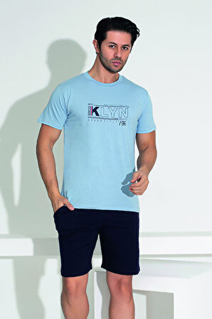 Erkek Şort Tshirt Pijama Takımı 25254 Mavi | XXL
