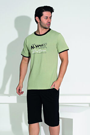 Erkek Şort Tshirt Pijama Takımı 25258 Haki | M