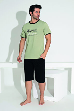 Erkek Şort Tshirt Pijama Takımı 25258 Haki | L