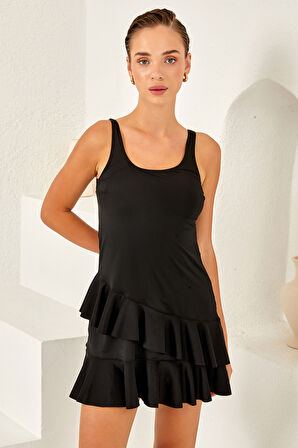 Sıfır Kol Elbise Mayo Yüzücü Etekli Mayo 3267 Siyah | 40