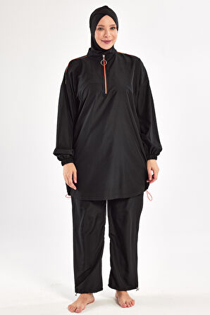 Büyük Beden Paraşüt Tam Kapalı Tesettür Mayo 1804 Siyah | 3XL