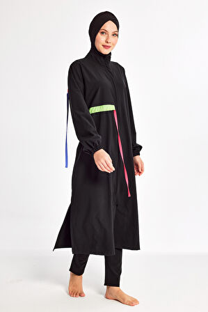 Uzun Tam Boy Spor Likra Tam Kapalı Tesettür Mayo 1228 Siyah | L