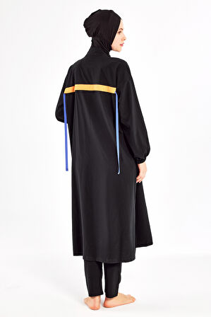 Uzun Tam Boy Spor Likra Tam Kapalı Tesettür Mayo 1228 Siyah | XXL