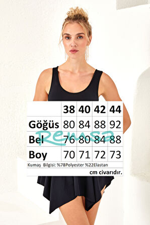 Sıfır Kol Şortlu Elbise Mayo Yüzücü Etekli Mayo 3844 Siyah | 44