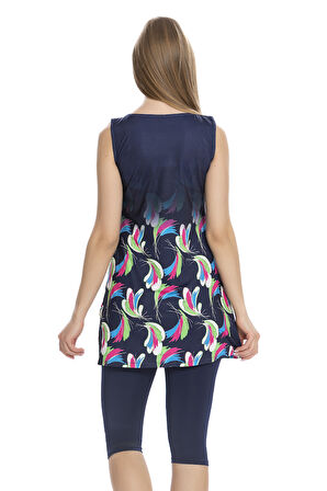 Sıfır Kol Taytlı Yarı Kapalı Mayo 162-02 Lacivert | 42