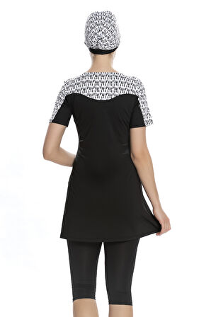 Kısa Kollu Yarı Kapalı Tesettür Mayo 203-01 Siyah | 44