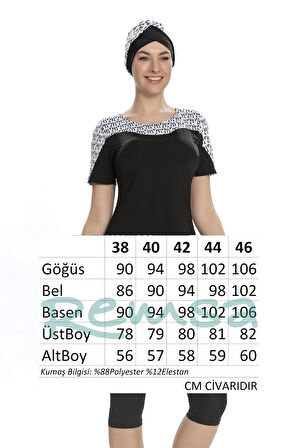 Kısa Kollu Yarı Kapalı Tesettür Mayo 203-01 Siyah | 44