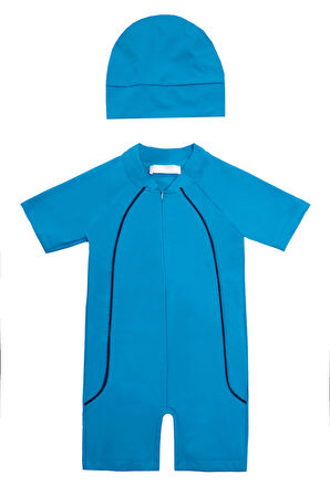 UV Korumalı Tulum Kısa Kollu Şortlu Çocuk Yüzücü Mayo Clous 5155 Mavi | 7-8 YAŞ