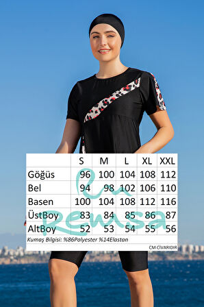 Lİkralı Kısa Kollu Yarı Kapalı Mayo 25222-1 Siyah | S