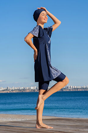 Lİkralı Kısa Kollu Yarı Kapalı Mayo 25222-2 Lacivert | S