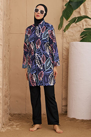 Paraşüt Tam Kapalı Tesettür Mayo Desenli Dokuma 2224-667 Siyah01 | 38