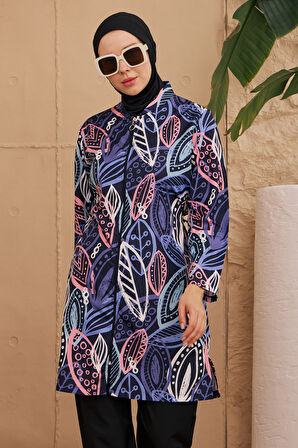 Paraşüt Tam Kapalı Tesettür Mayo Desenli Dokuma 2224-667 Siyah01 | 46