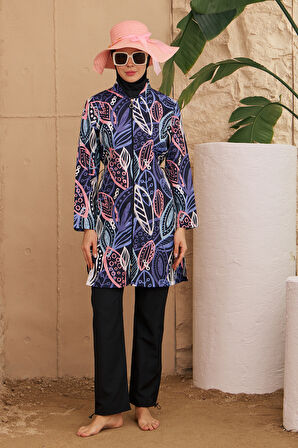 Paraşüt Tam Kapalı Tesettür Mayo Desenli Dokuma 2224-667 Siyah01 | 46