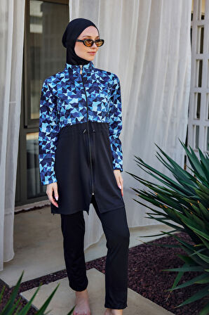 Tam Kapalı Tesettür Mayo Siyah R5100 Su | XXL