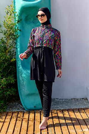 Tam Kapalı Tesettür Mayo Siyah01 R5101 Neşe | XL