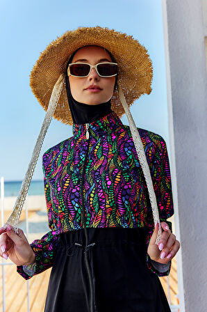 Tam Kapalı Tesettür Mayo Siyah01 R5101 Neşe | XXL