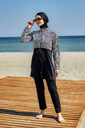 Tam Kapalı Tesettür Mayo Siyah02 R5102 Beliz | L