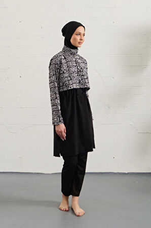 Spor Likra Tam Kapalı Tesettür Mayo 1527-41 Siyah02 | 44
