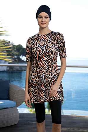 Kısa Kollu Yarı Kapalı Mayo 24814 Siyah | 46