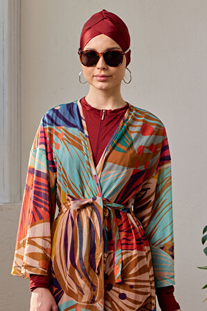 Mayo Üzerine Tek Pareo Kimono 1925-156 Bej | 2