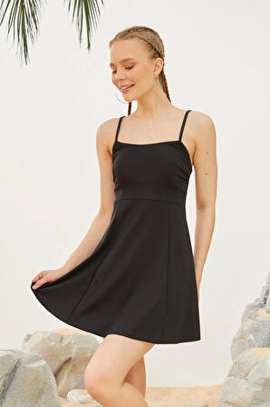 İp Askılı Elbise Mayo Etekli Mayo 1124-01 Siyah | 44