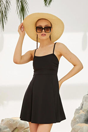 İp Askılı Elbise Mayo Etekli Mayo 1124-01 Siyah | 44