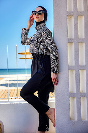 Önü Kapaklı Tam Kapalı Tesettür Mayo Siyah08 R5208 Labire | M