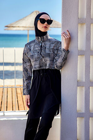 Önü Kapaklı Tam Kapalı Tesettür Mayo Siyah08 R5208 Labire | L