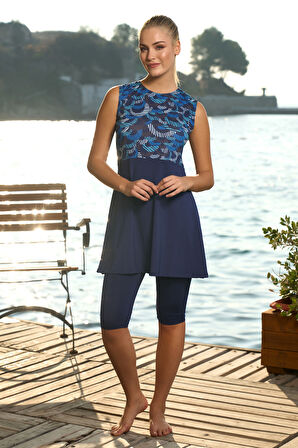 Sıfır Kol Yarı Kapalı Mayo 24713 Lacivert  | 46