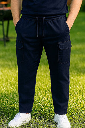 Kargo Cep Detay Düz Paça Erkek Eşofman Altı 24707 Lacivert | L