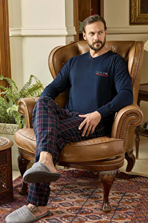 Erkek Aydoğan Pamuk Uzun Kol Pijama Takımı 250452 Lacivert01 | L