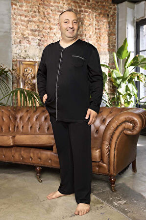 Büyük Beden Erkek Aydoğan Pamuk Uzun Kol Pijama Takımı 250560 Siyah01 | 3XL