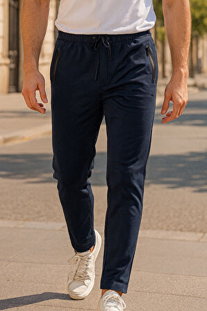 Paçası Düz Beli Lastikli 3 Cepli Erkek Eşofman Altı 7051 Lacivert | XL