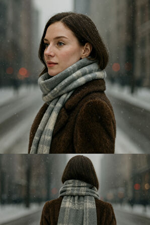 Ekose Desenli Atkı Omuz Şalı 45x200 cm 1294 Antrasit | Standart