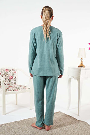 Kadın İnterlok Şardonlu Fitilli Pijama Takımı 25330 Mint | L