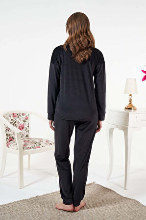 Kadın Kadife Baskılı 2'li Takım 25380 Siyah01 | XL